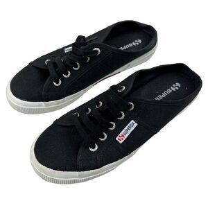 SUPERGA Black Canvas Slip On Mules Slide Sneakers Womens 7.5 Mens 6 Lace Up 2402